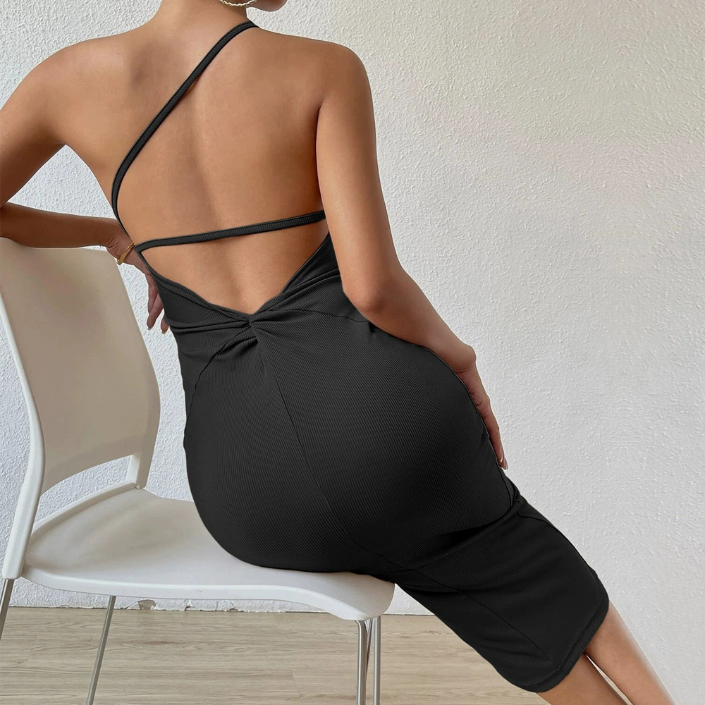 ZARA Sexy Sleeveless One Shoulder Open Back Bodycon Midi Dress